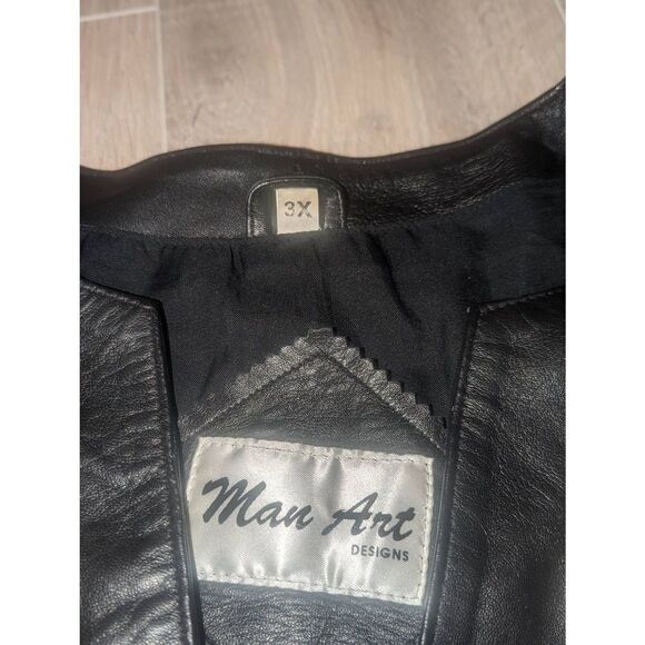 Vintage 80s Man Art Gold Embroidered Black Leather Jacket - Picture 5 of 12